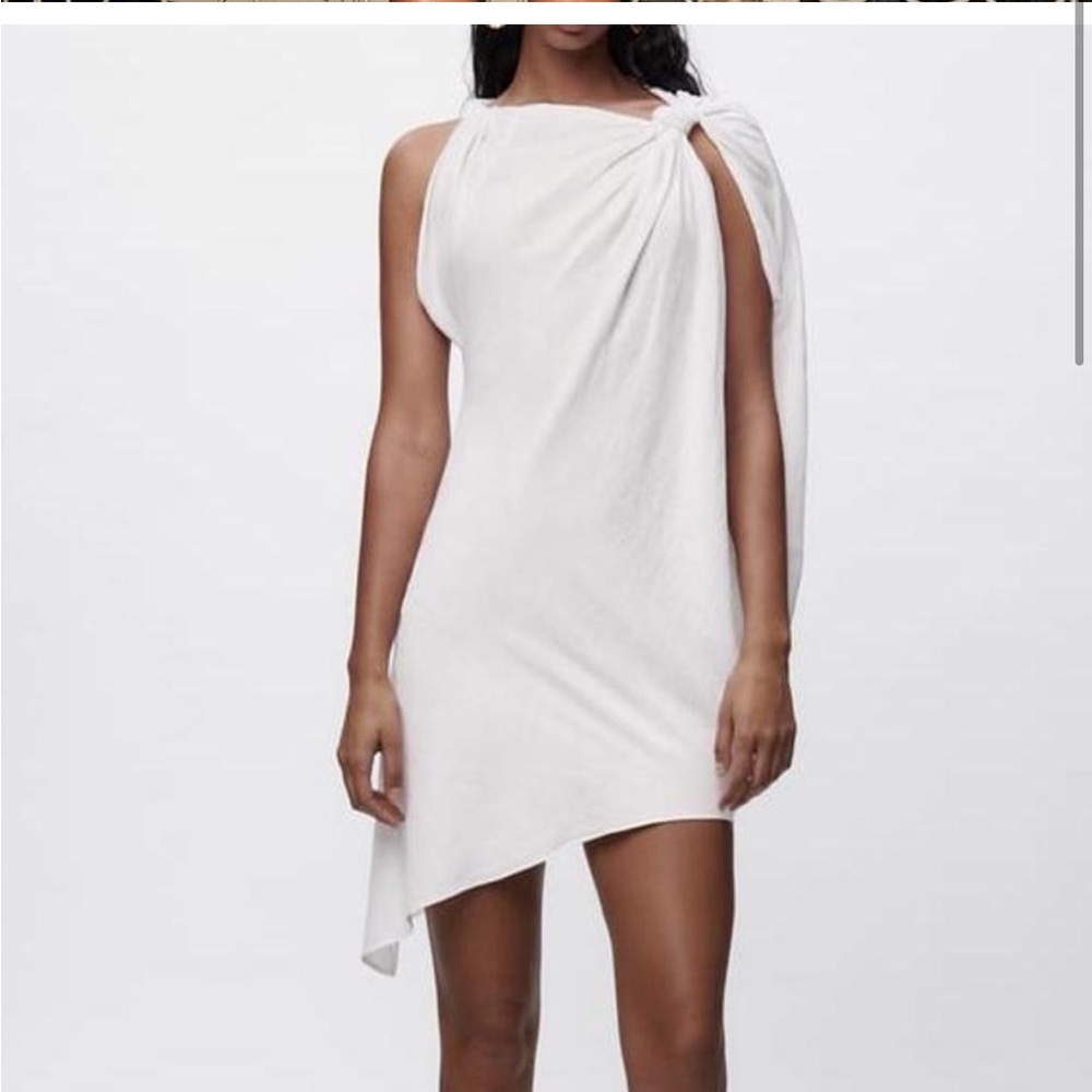 Zara NWT linen White Asymmetrical Dress size XS
